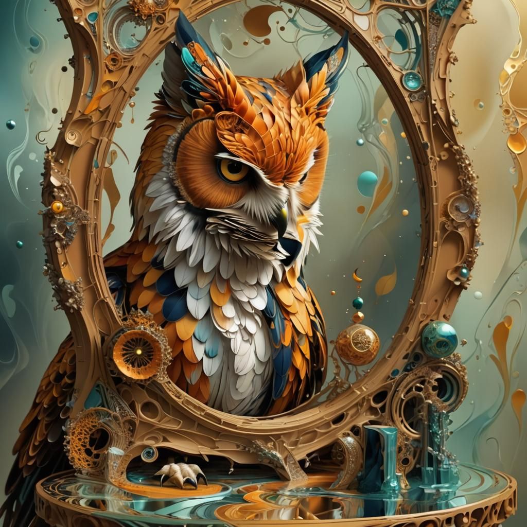Abstract Owl with Fractal Patterns in Expressionist Style