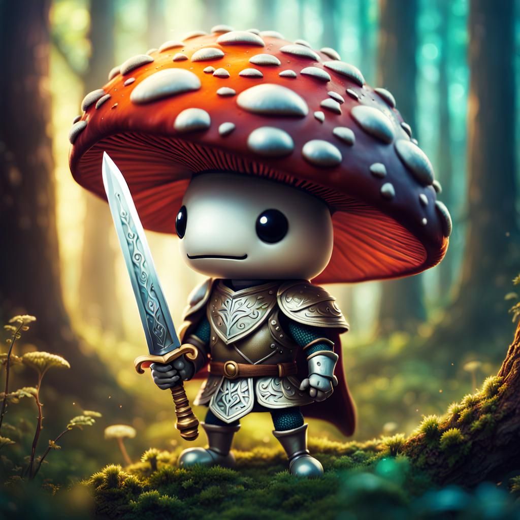 Mushroom Knight in Magical Forest Illustration