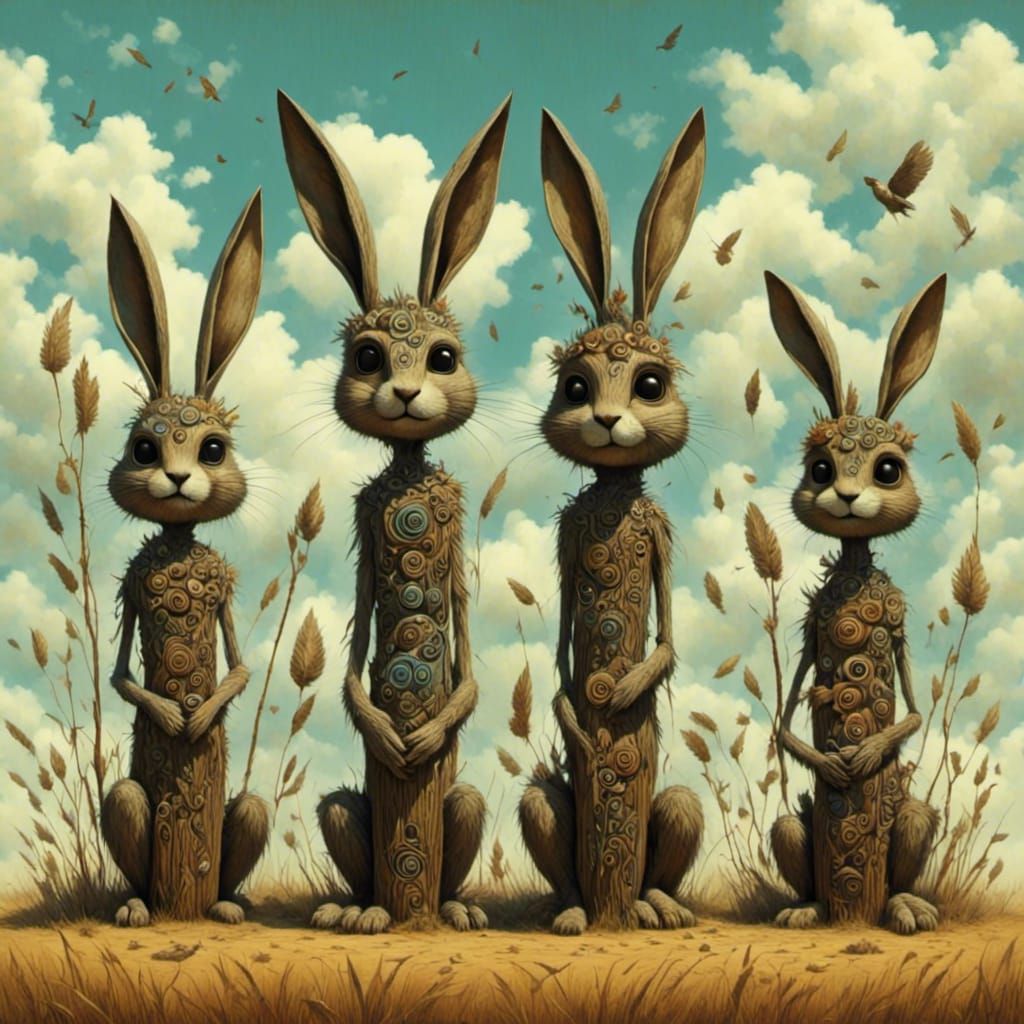Pagan Tribal Bunny Totem Pole Nature Spirits