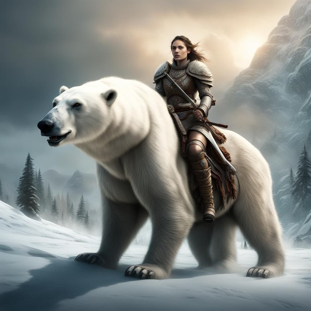 Female warrior riding a polar bear II