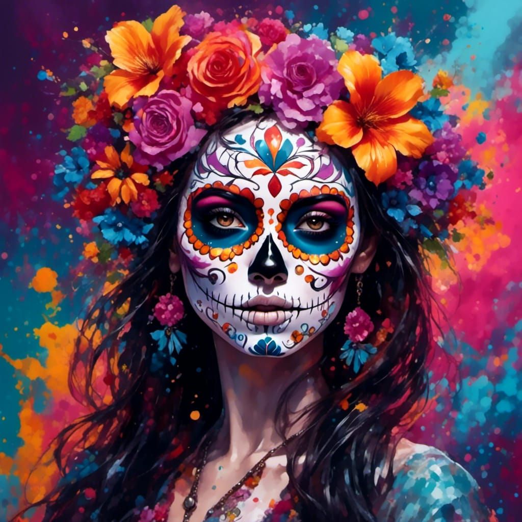 Catrina Sugar Skull Woman with Flowers