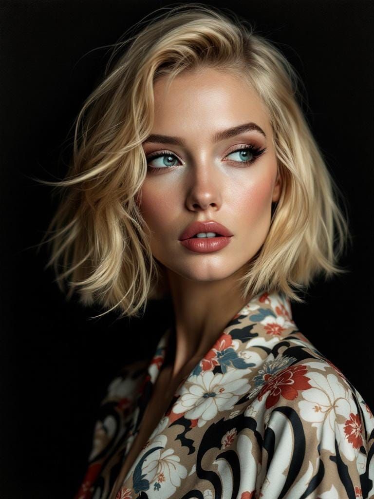 Blond Pin-Up in Dramatic Lighting with Porcelain Patterns