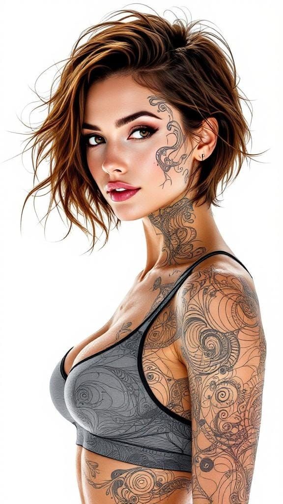 Fit Woman Displays Muscular Physique with Abstract Shading