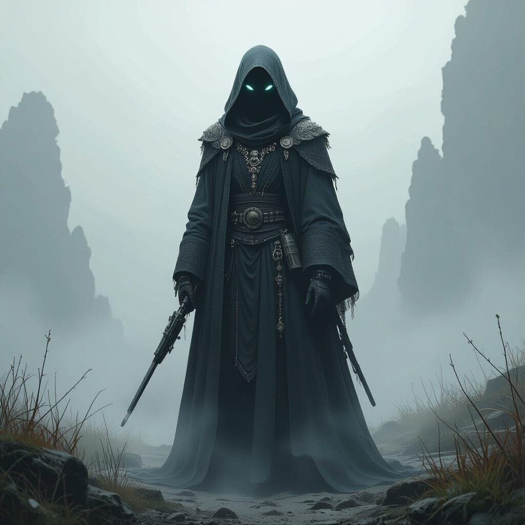 Mysterious Figure in Dreamlike Setting, Digital Art