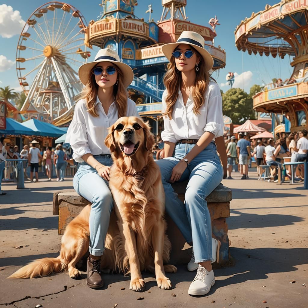 Golden Retriever Doppelganger at Amusement Park in Cartoon S...