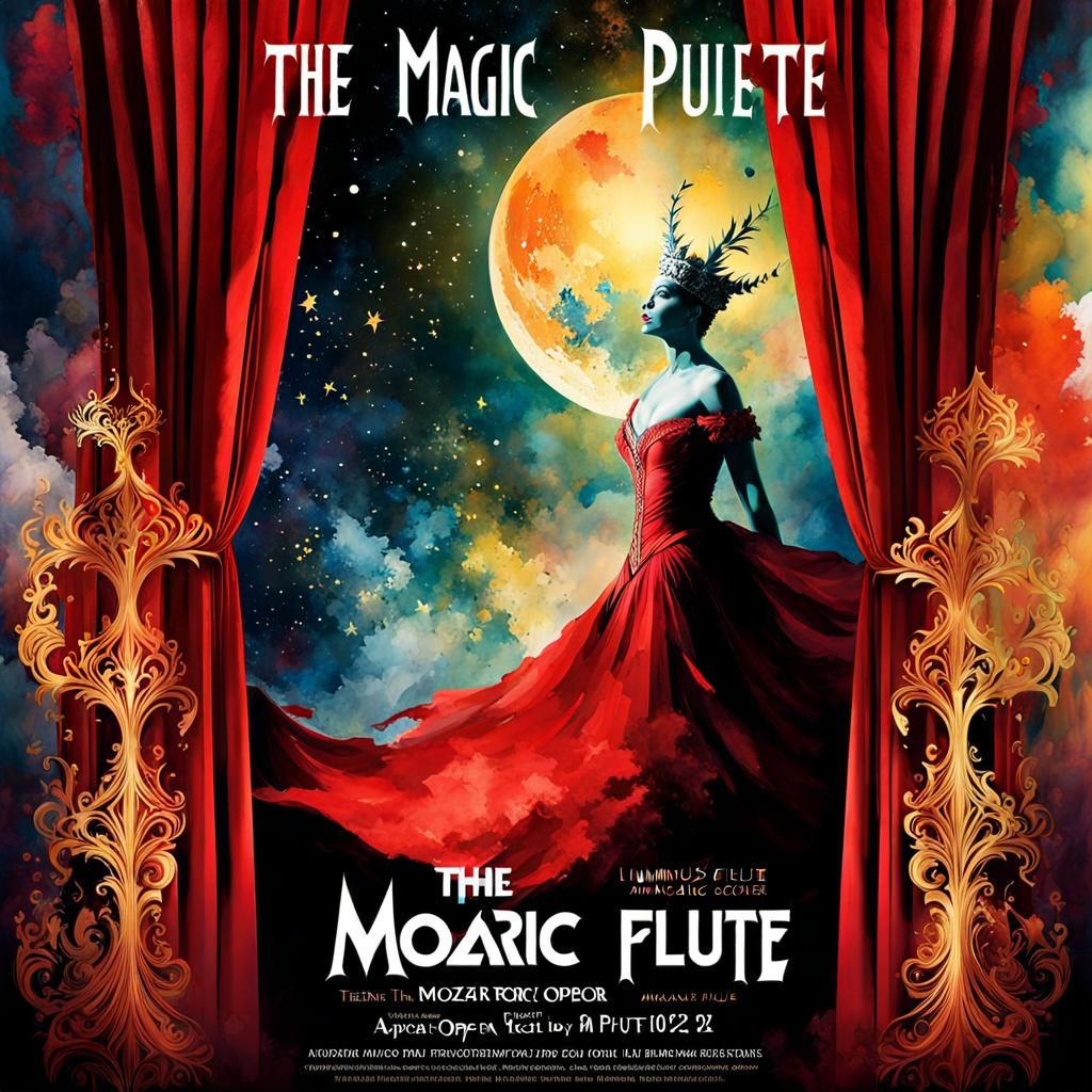 The Magic Flute Opera Poster in Watercolor Style