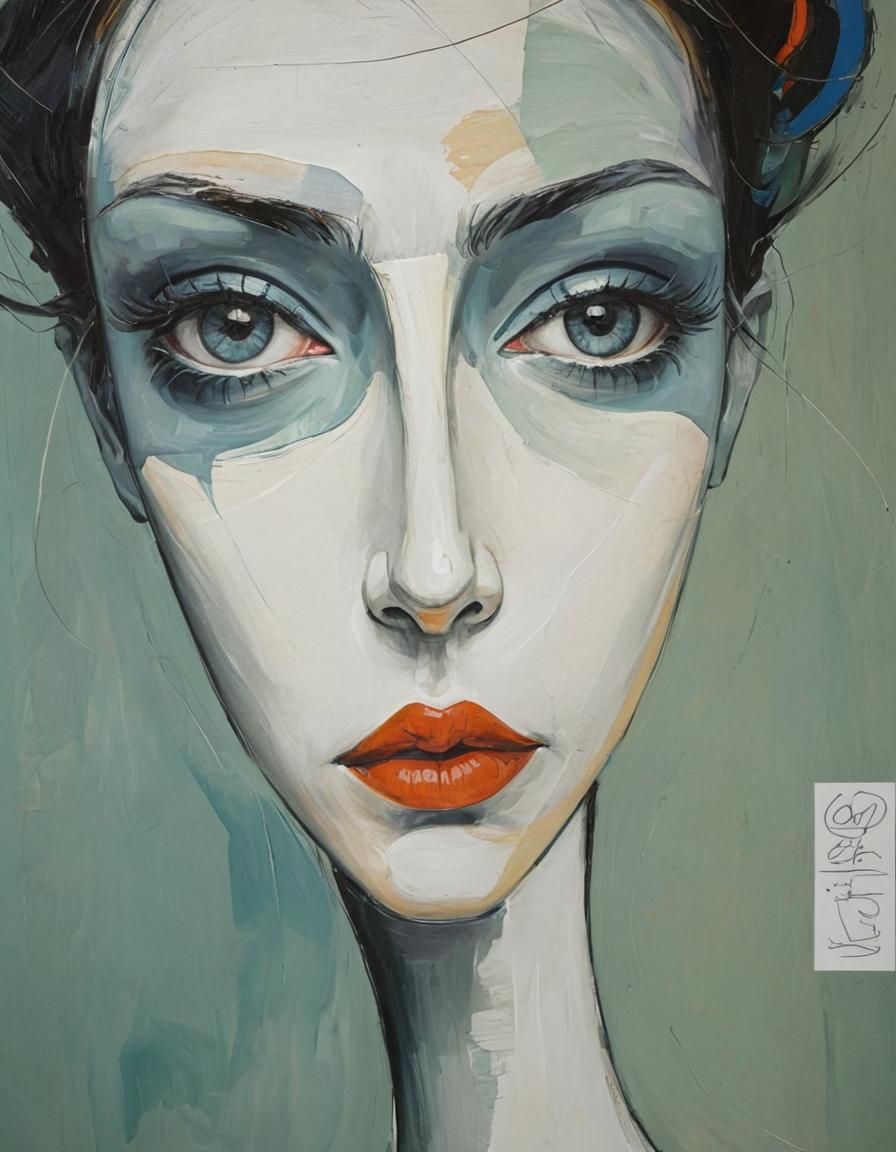Picasso-Style Painting of a Woman with Expressive Features