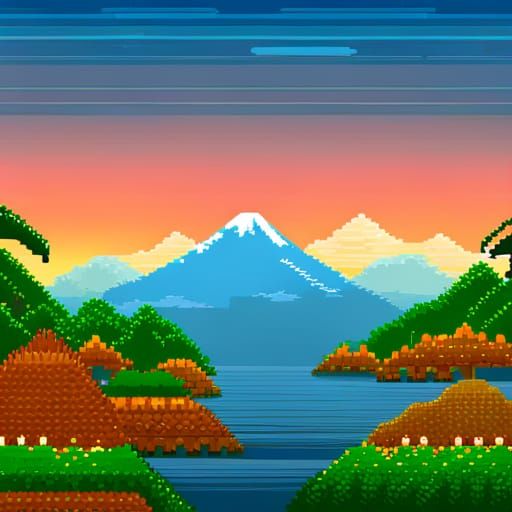 8-Bit Retro Game Mt. Fuji Landscape