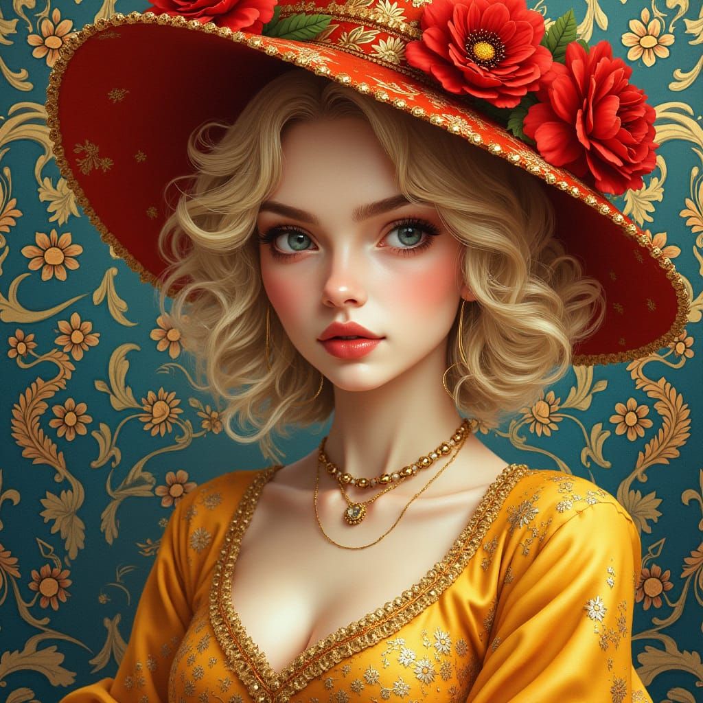 Confident Transgender Woman in Klimt-Inspired Portrait