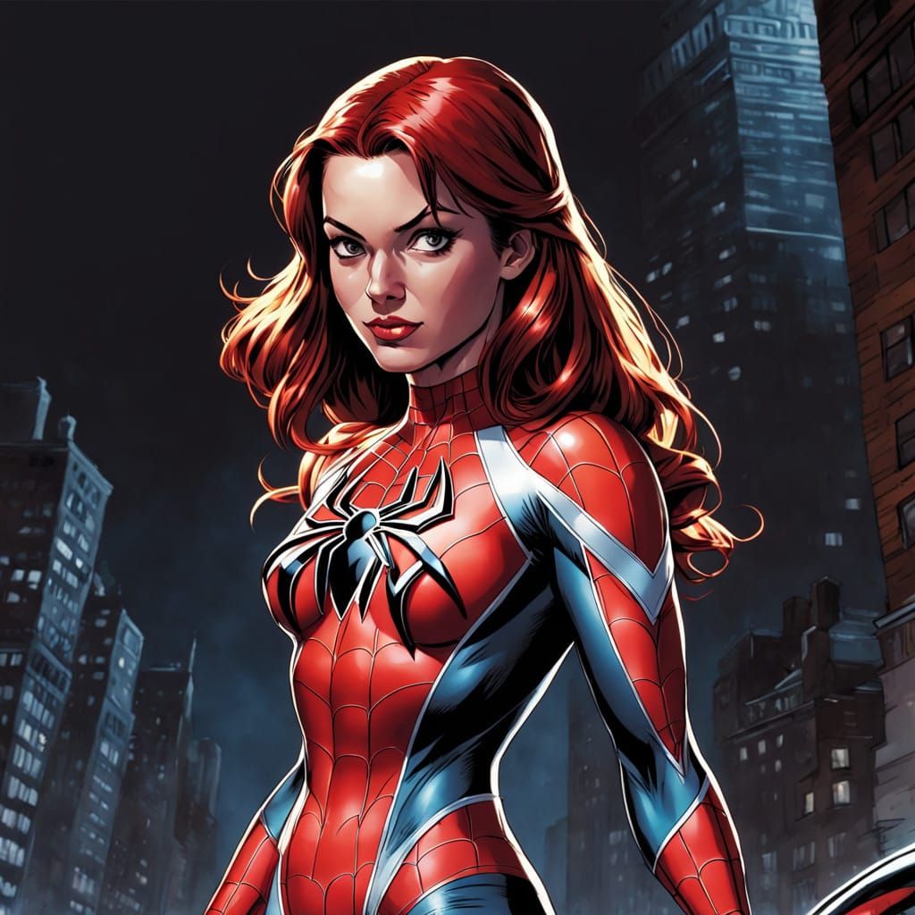 Mary-Jane Watson in a Vibrant Red Spider-Man Suit, Inspired...