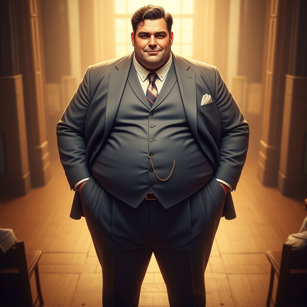 Confident Man in Suit with Round Belly Portrait