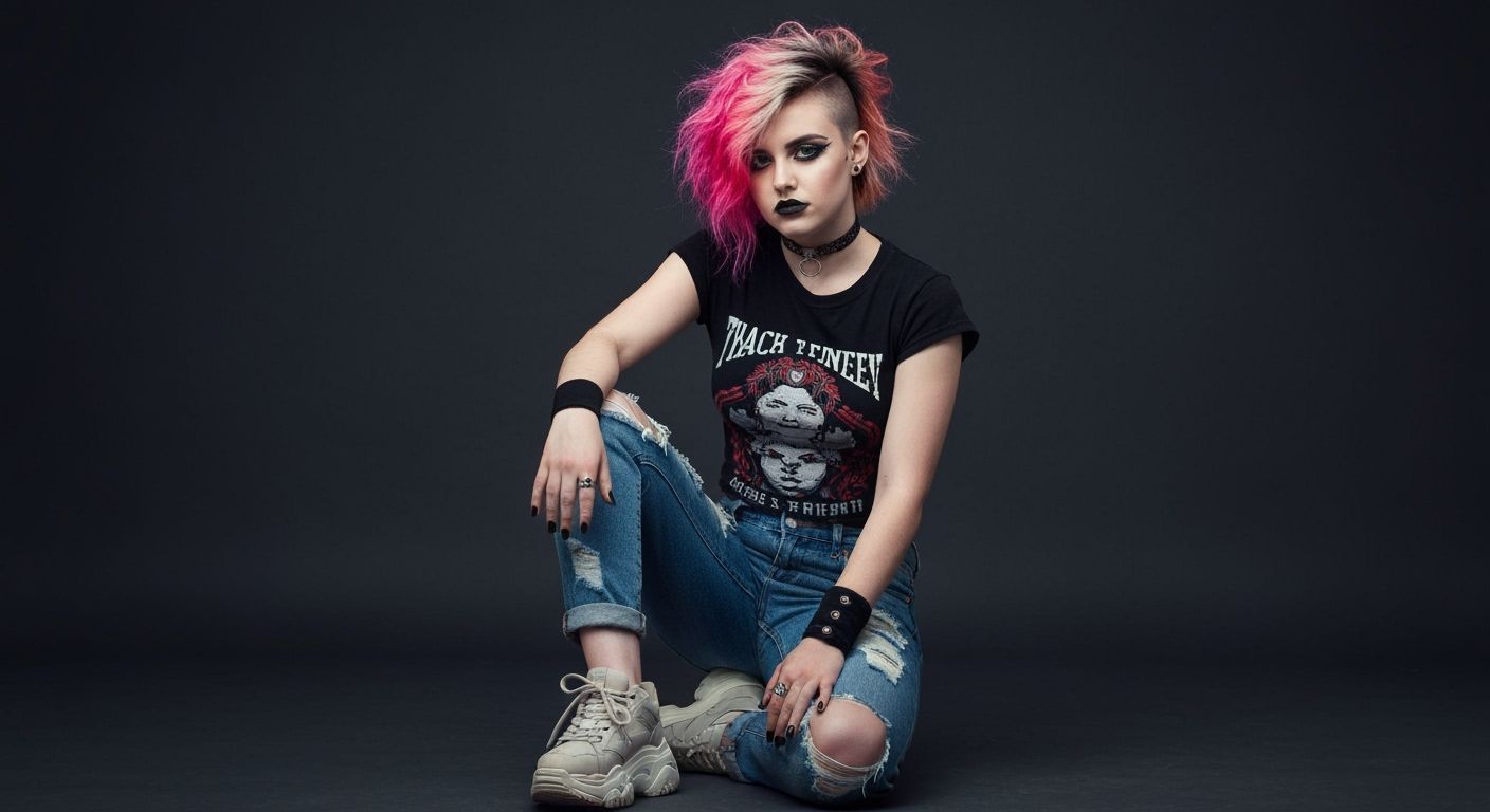 Edgy Punk Girl with Asymmetrical Hairstyle in Professional P...