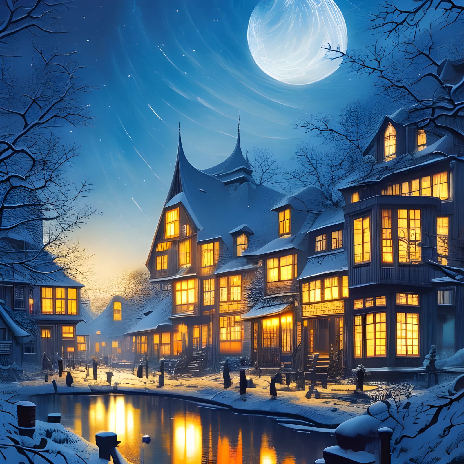 Cozy Christmas Market Square in Winter Night