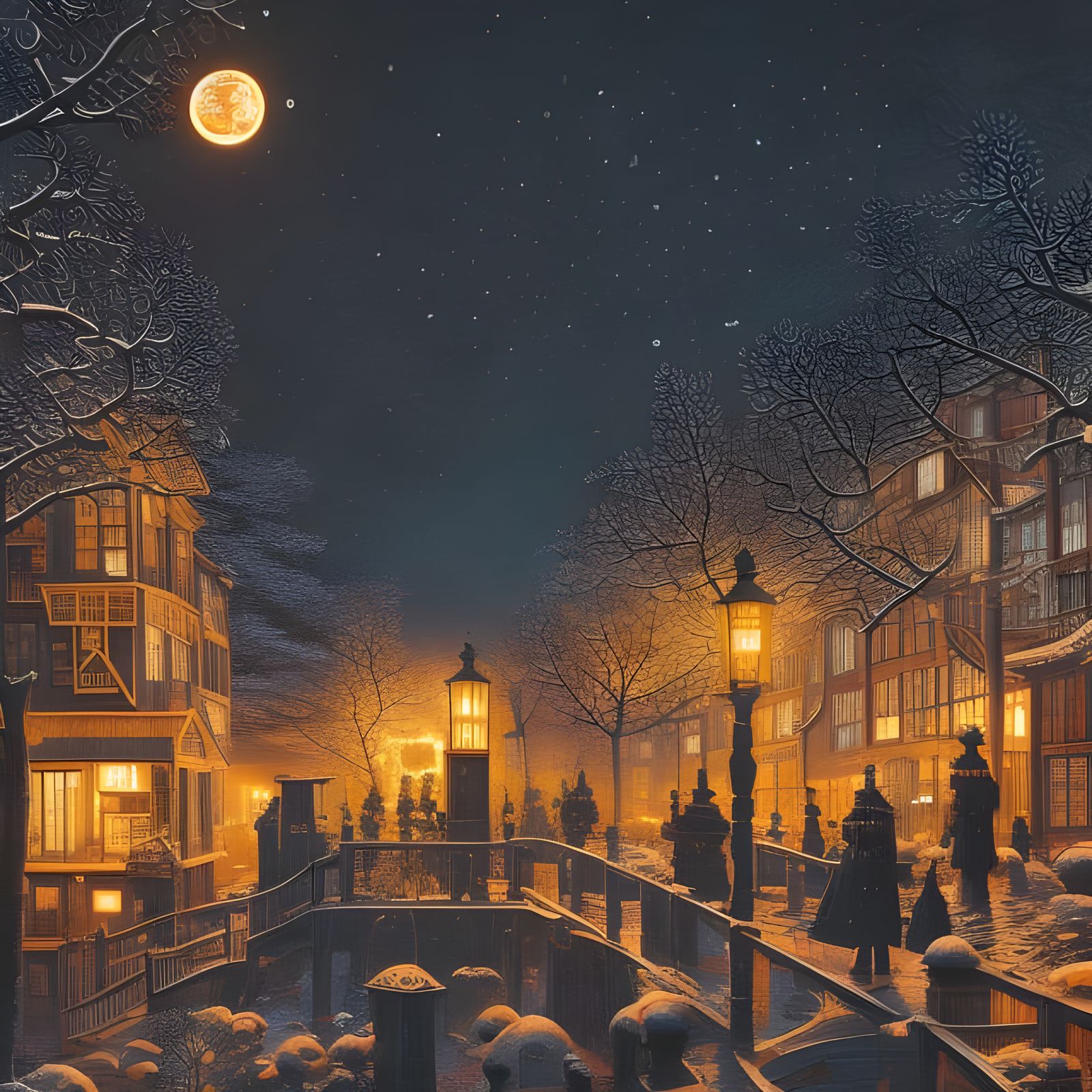 Cozy Christmas Market in Snowy Town Square