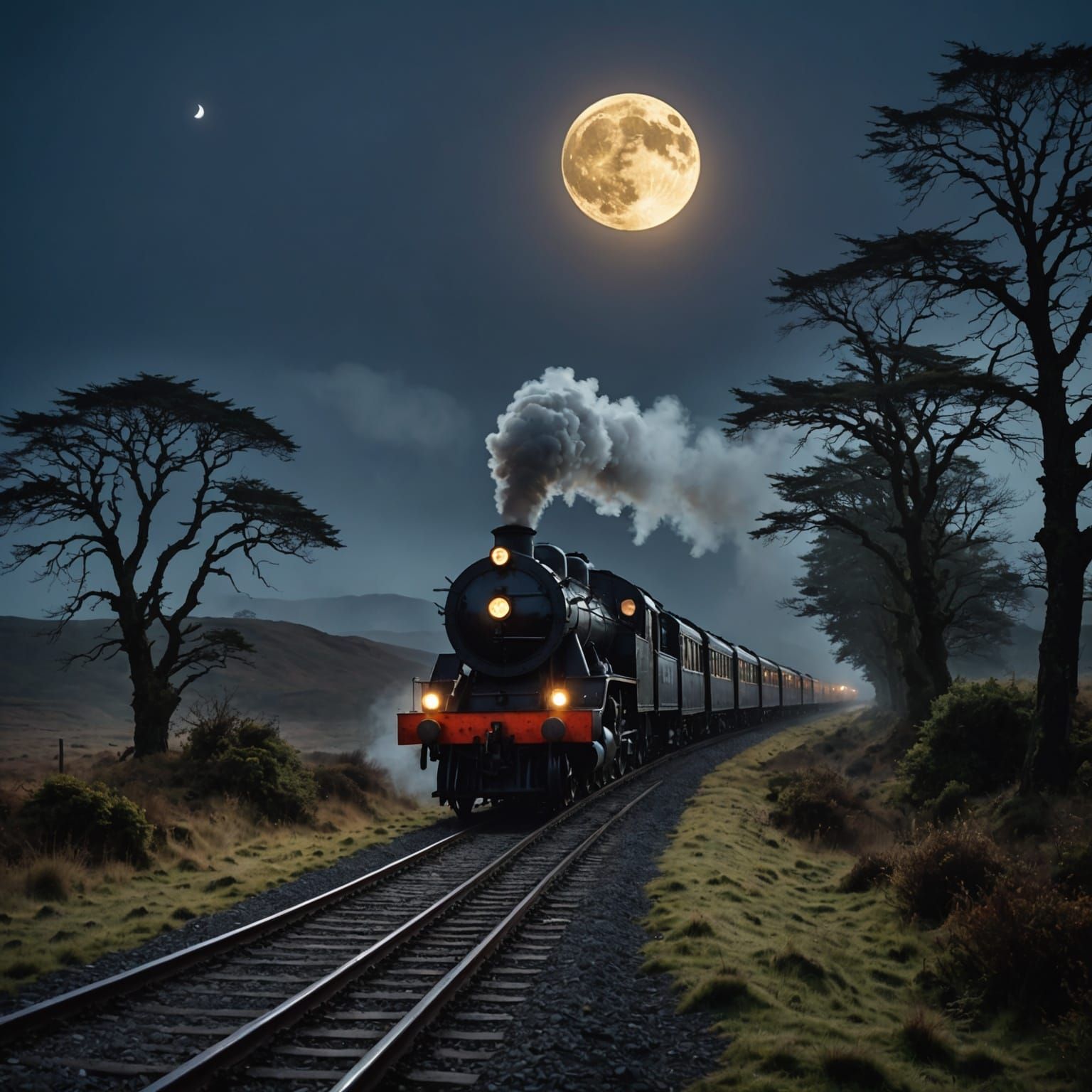 Ghostly Steam Train on Misty Moors