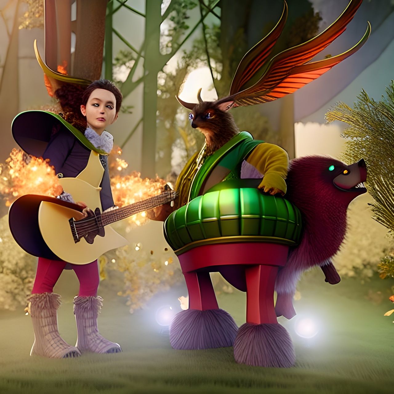 Surreal Troubadour's Magical Journey, Photorealistic Dreamsc...