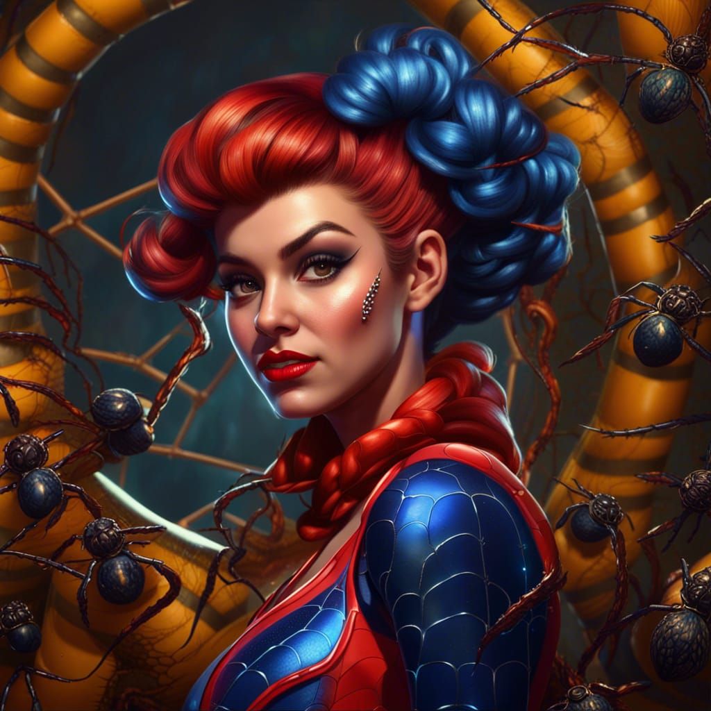 Spider Girl Pinup with Beehive Hairstyle