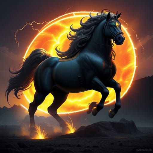 Divine Horse Radiates Solar Energy in Golden Light