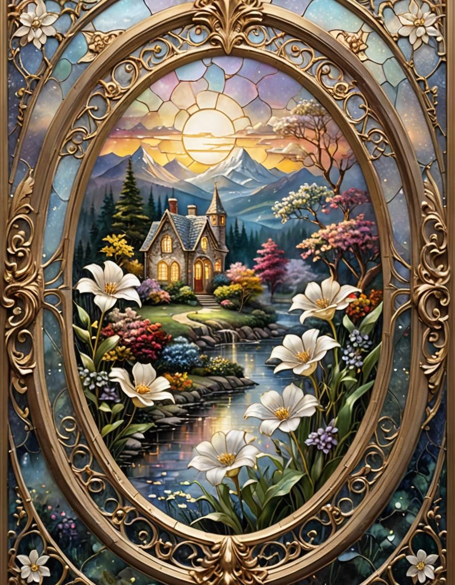 Luminous Stained Glass Lisianthus Flower Art