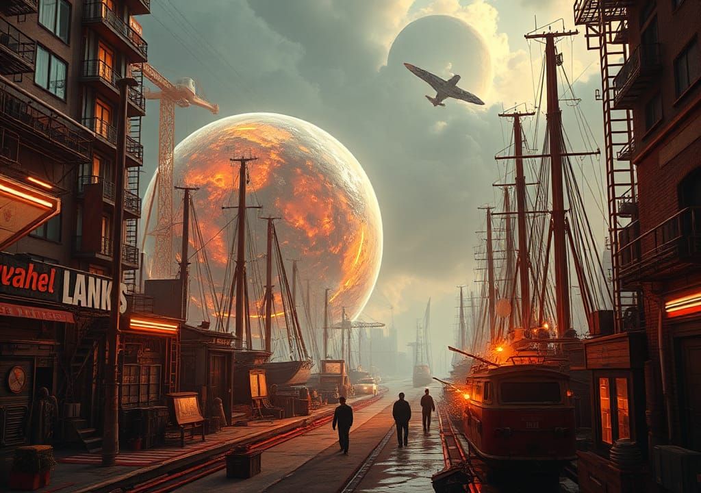 Exoplanet Anomaly in Futuristic Harbor, Concept Art