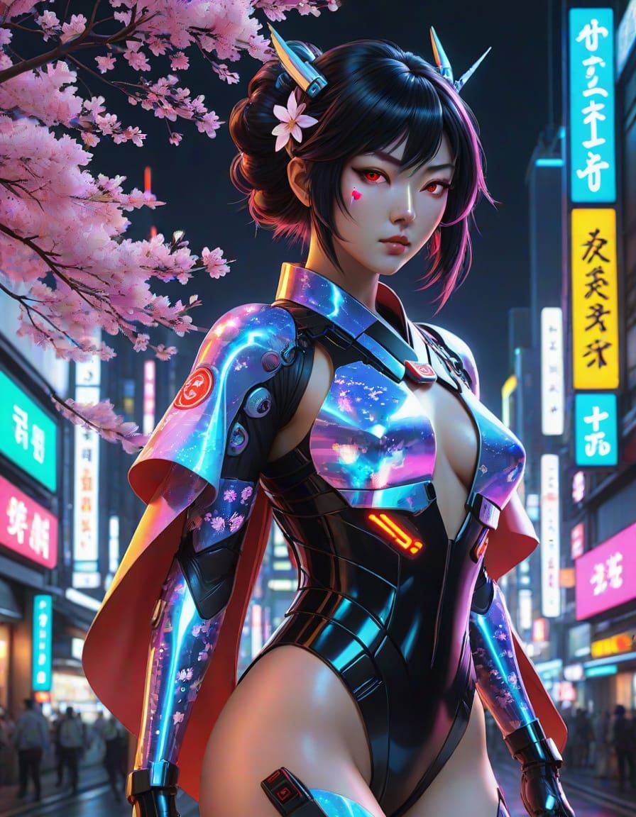 Cyberpunk Solar Goddess Unleashes Neon Tokyo