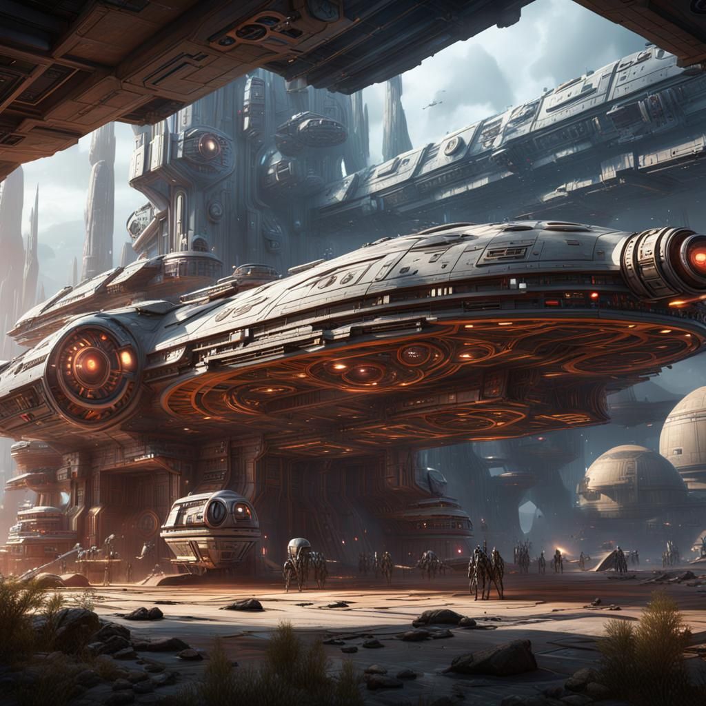 Detailed Star Wars Spaceship Base in Matte Painting Style