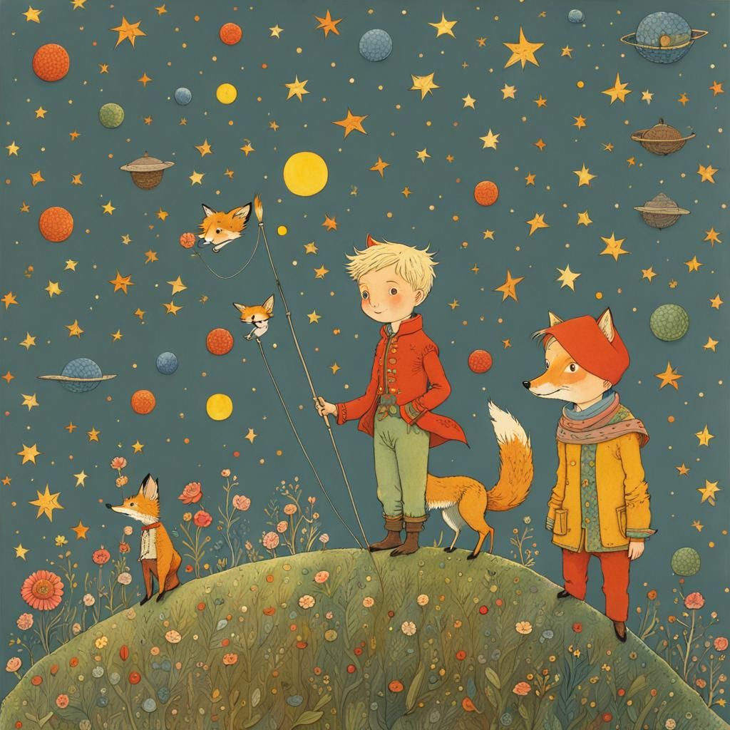 Little Prince and Fox Illustration in Children's Book Style
