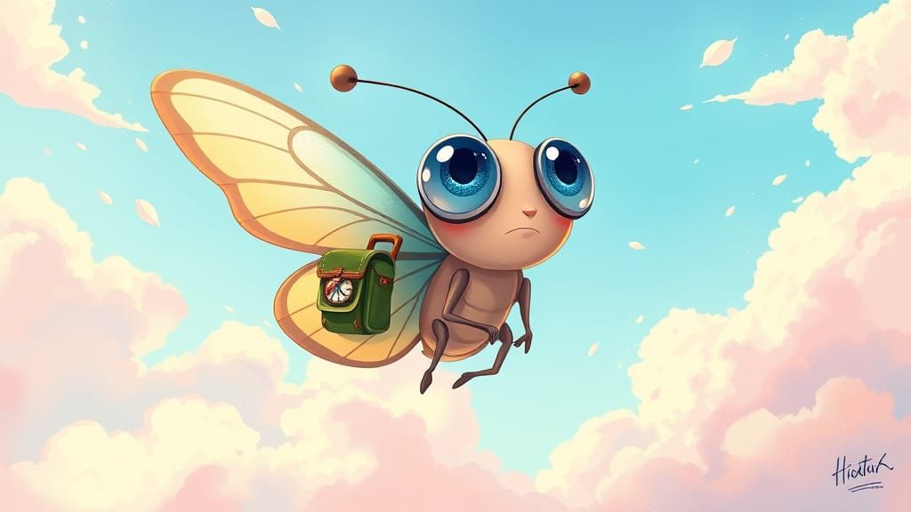 Confused Butterfly Flies in Dreamy Anime Landscape
