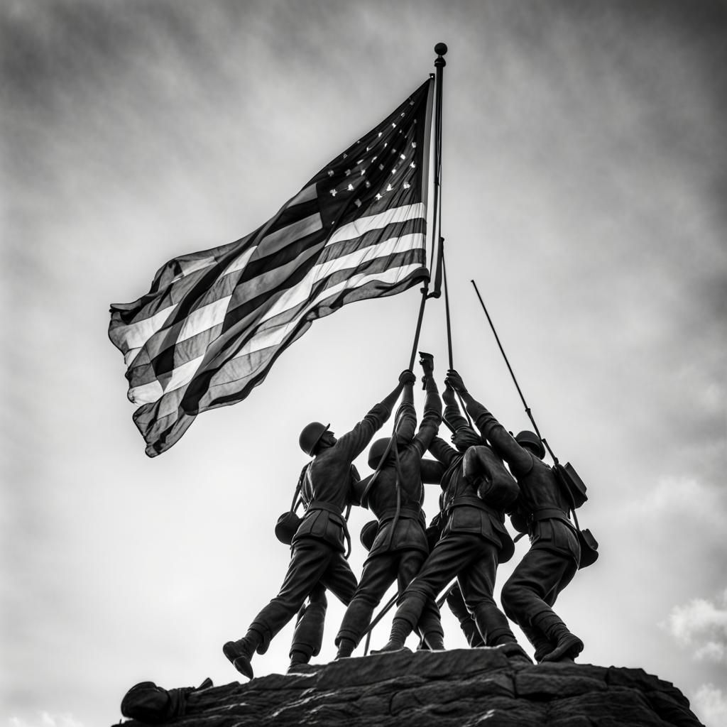 Iwo Jima Flag Raising Statue in Black and White