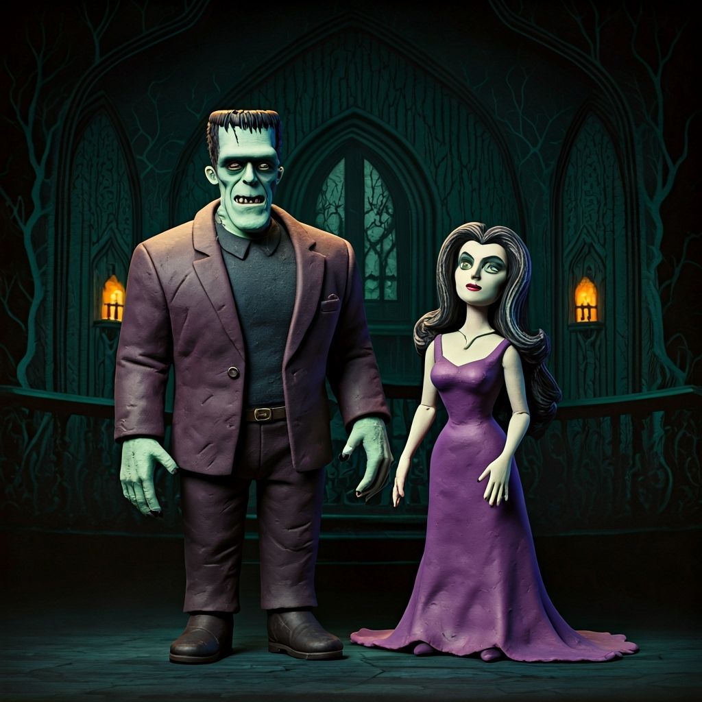 Claymation Herman and Lily Munster in Haunted Mansion