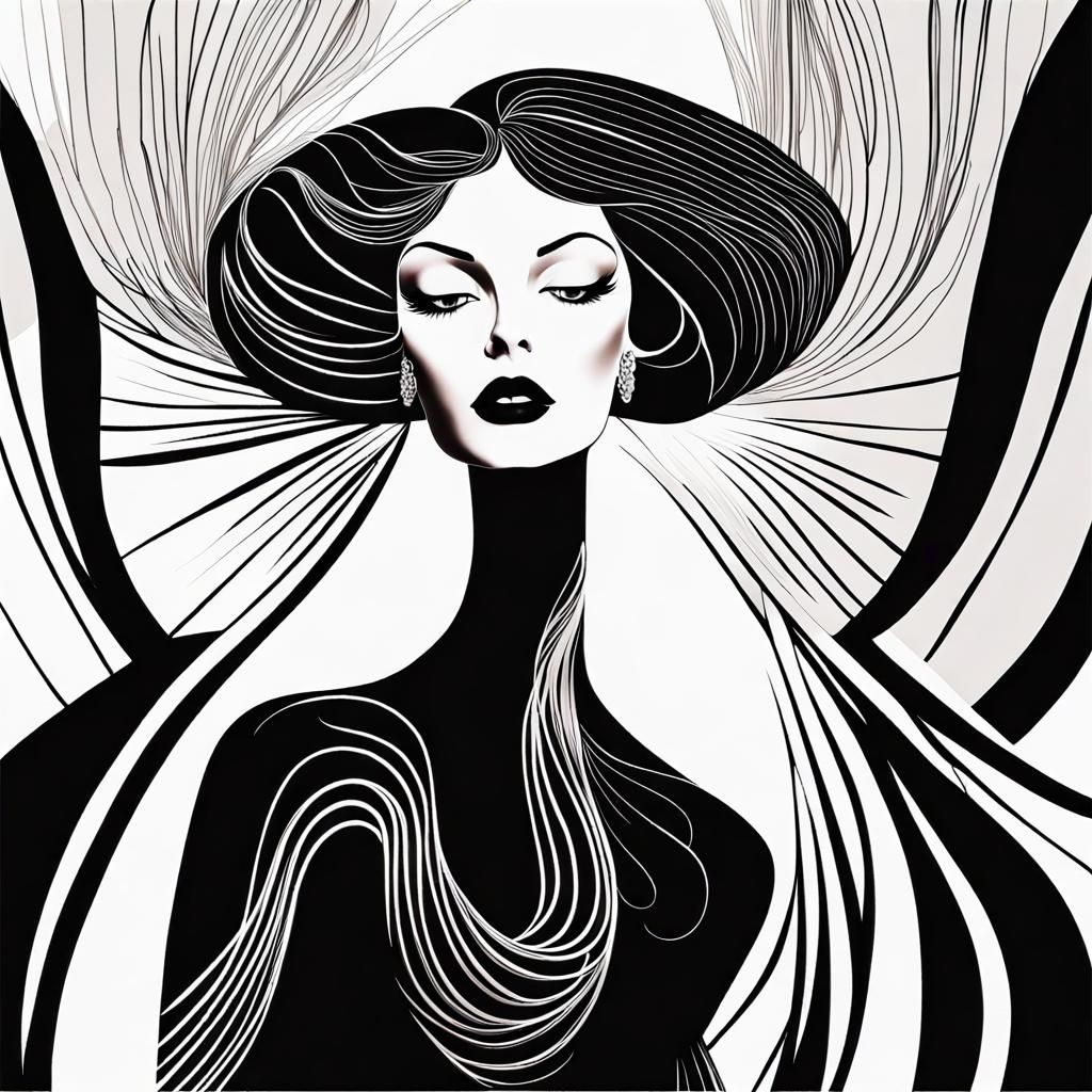 Elegant Line Art Fashion in Erté Style