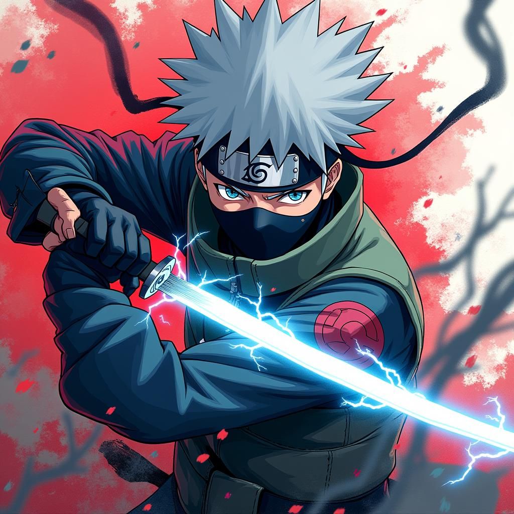 Kakashi Hatake with Electrified Lightning Blade in Anime Sty...