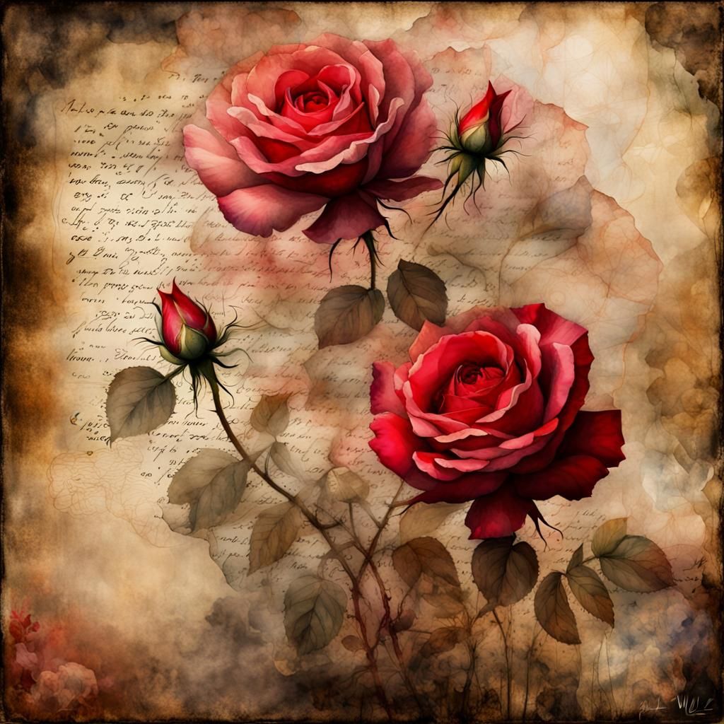 Roses and Poetry in Watercolor Double Exposure