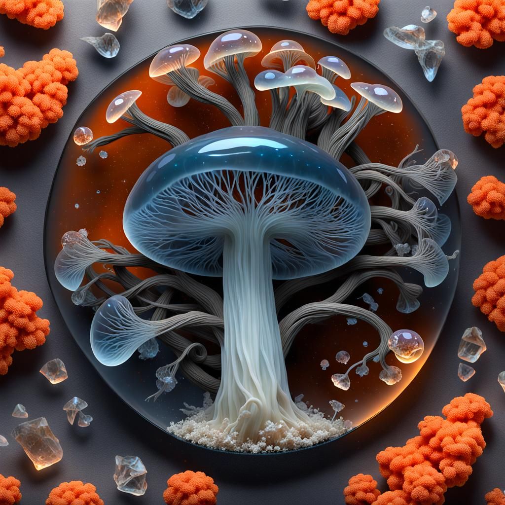 Magical Crystal Mycena Mushroom Explosion: Hyperrealistic Ar...