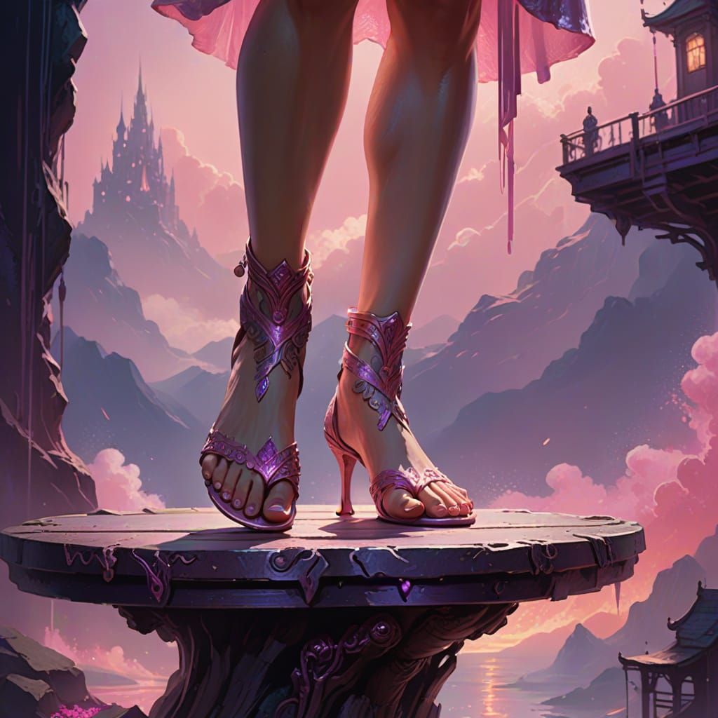 Fantasy Woman With Pink Foot In Ethereal Glow