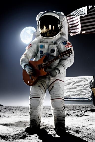 Astronaut Serenades the Moon with Guitar