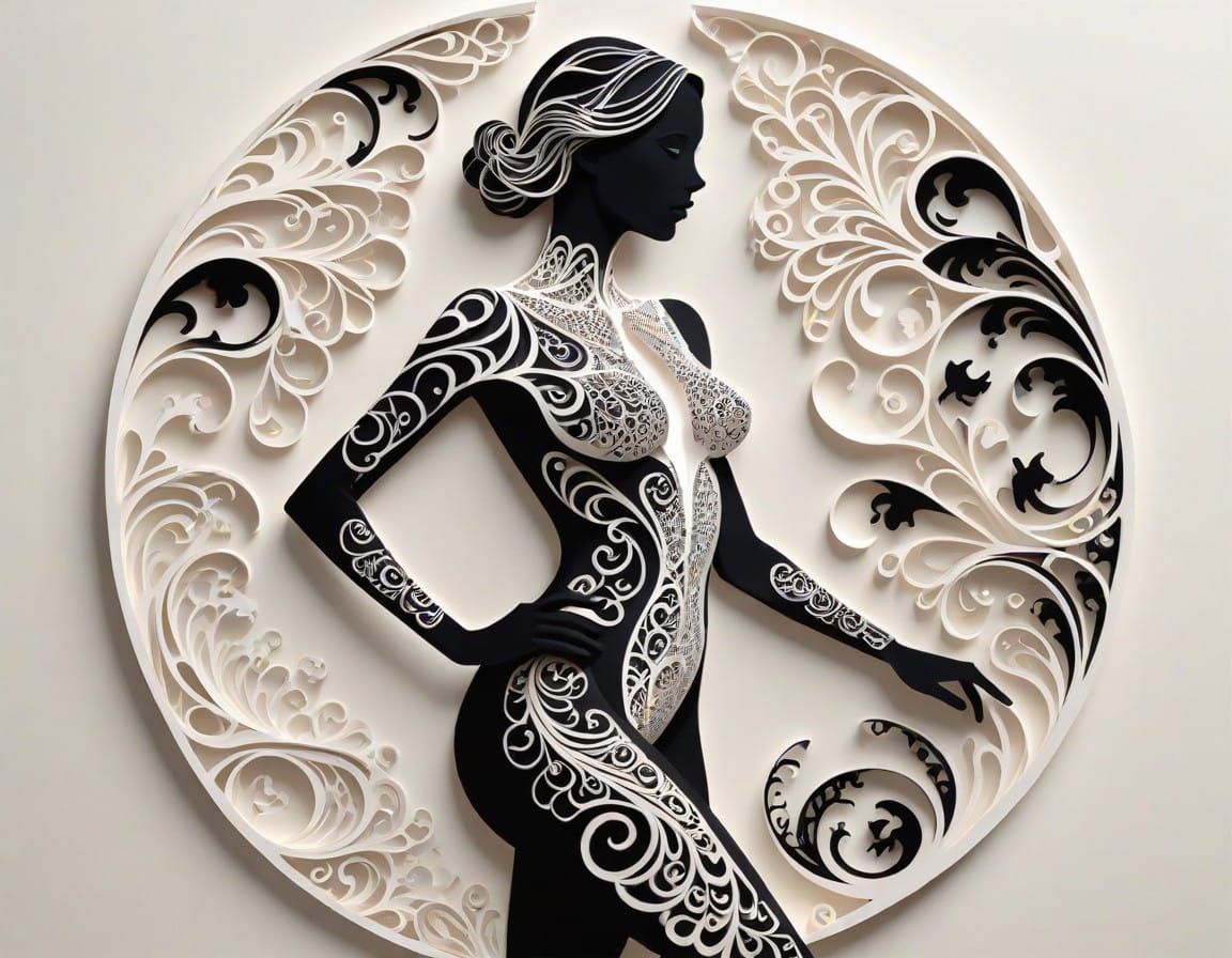 Surreal Calligram of a Woman in Vibrant Body-Suit