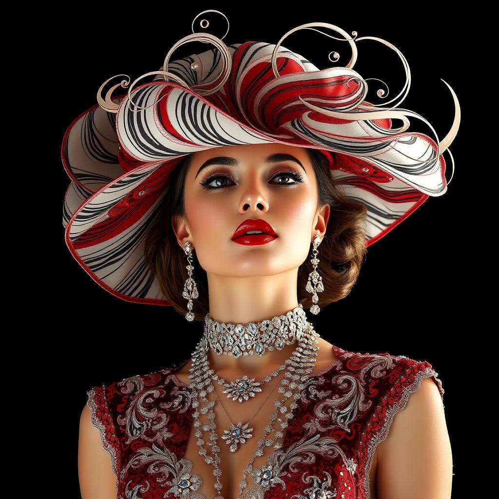 Art Deco Goddess in Silver and Red Gown