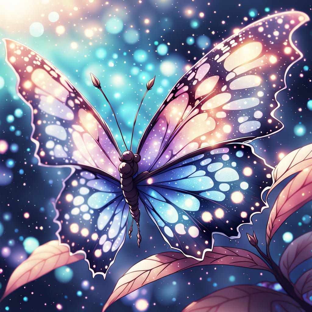 Anime Macro Butterfly Wing with Iridescent Scales