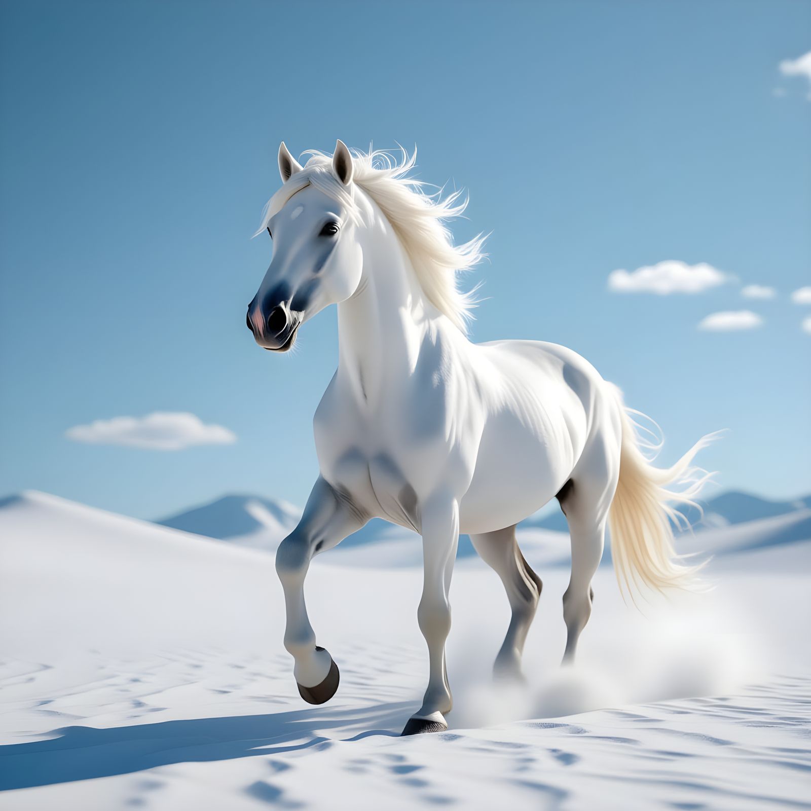 White Horse in Minimalist Desert Landscape