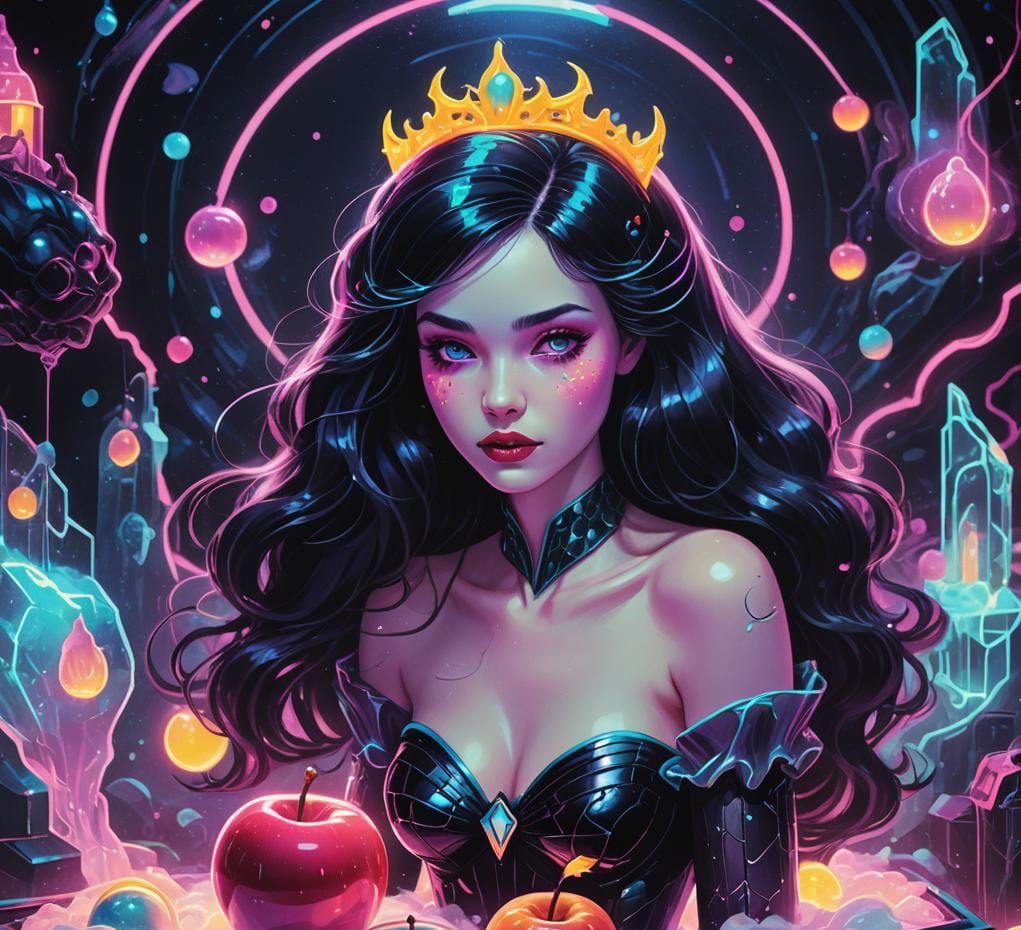 Snow White Space Mermaid in Synthwave Neon Retro Style