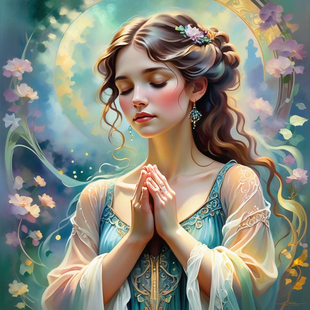 Expressionist Woman in Neo-Impressionism Style Oil Painting