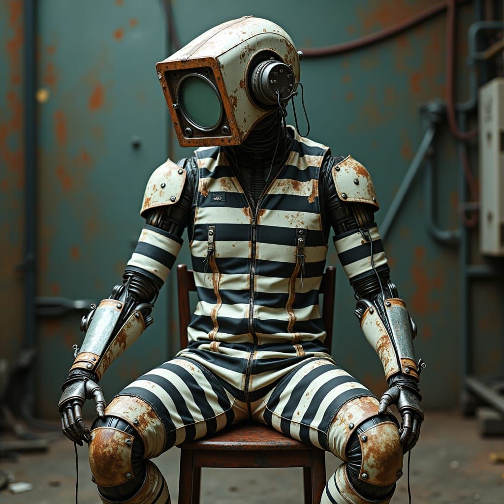 Retro Android Contemplates in Dystopian Cyberpunk Scene