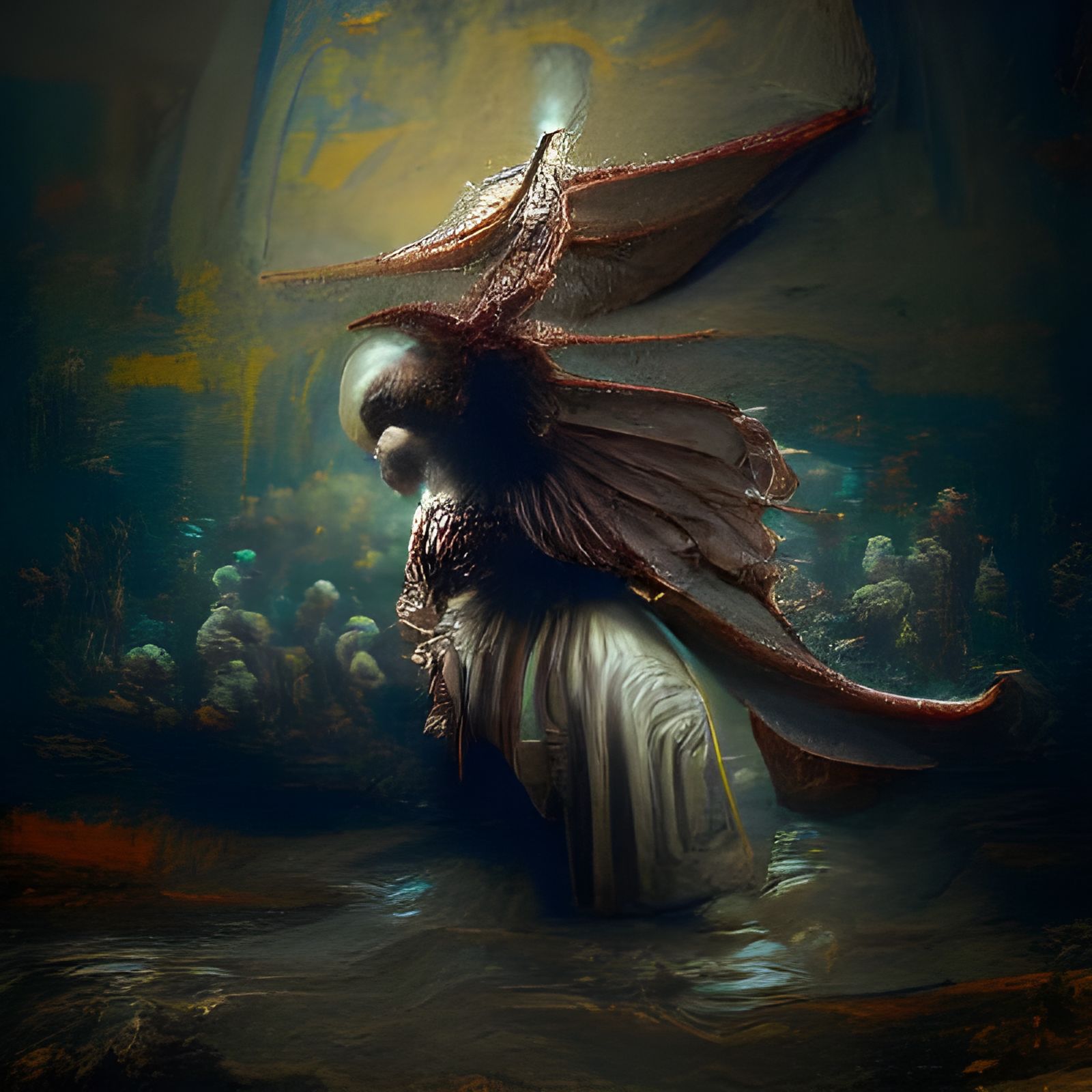 Sinister Angel of Faith in Oil Painting