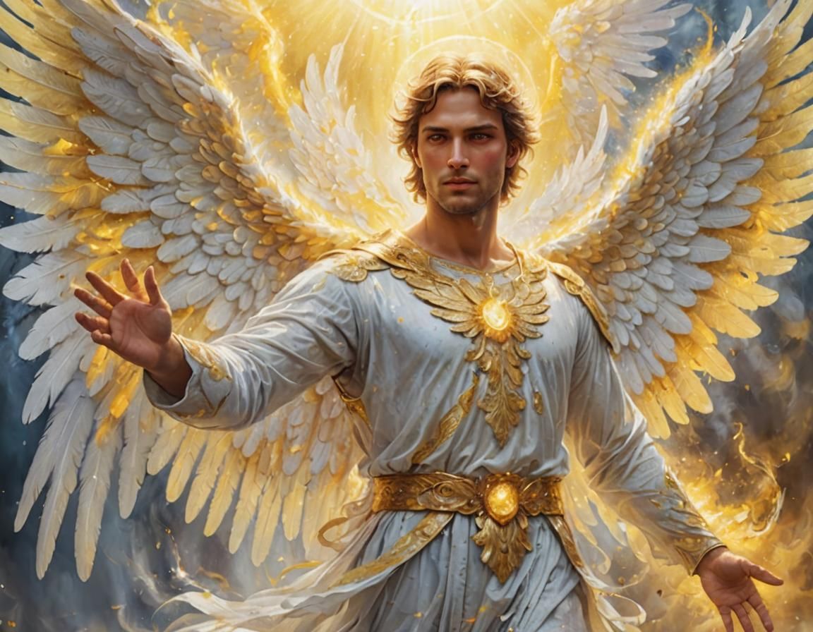 Radiant Angel with Wings of Light: Ethereal Oil Painting