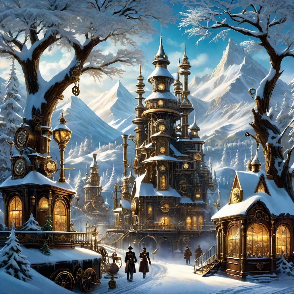 Steampunk Winter Wonderland with Clockwork Towers