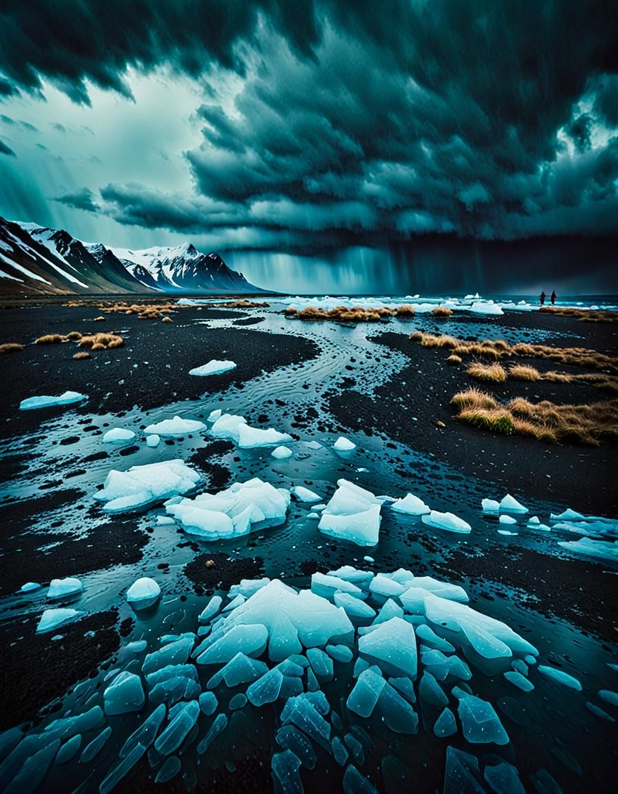 Iceland Storm in Chinese Ink Style