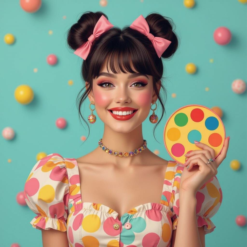 Androgynous Woman with Lollipop in Surreal Style