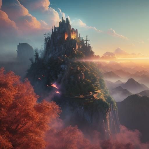 Dragon Rides Train Through Mountains in Pixar Style