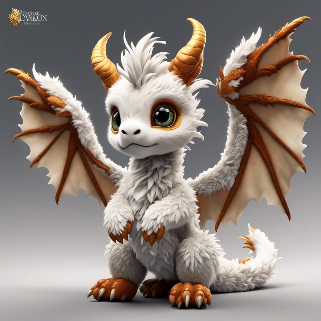 Cute Fluffy Dragon with Hyperrealistic Wings